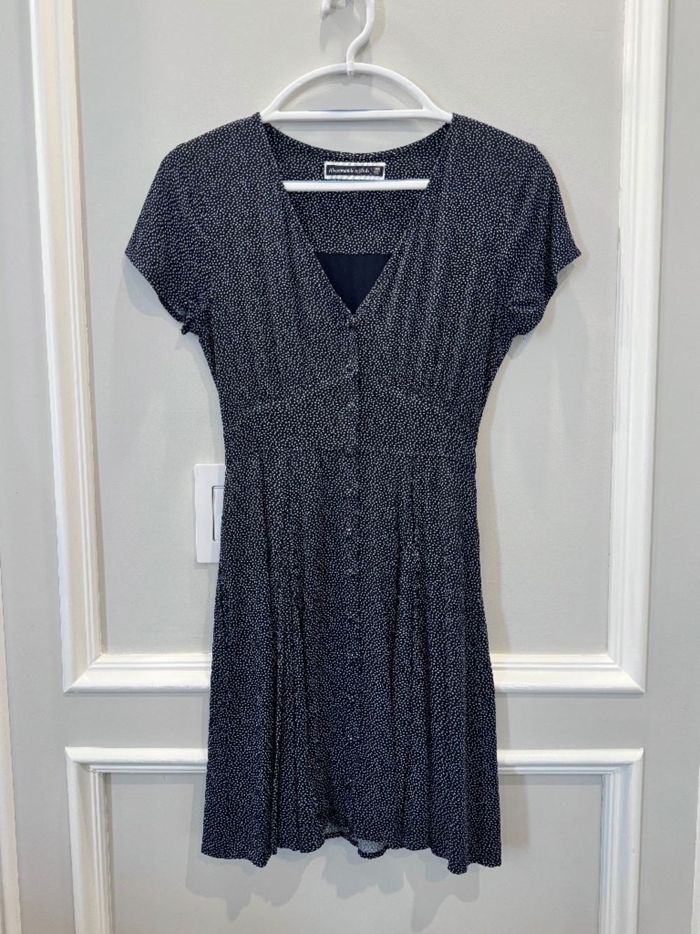 Abercrombie & Fitch Navy Blue Polka Dot Button Down Cottagecore Dress XS
